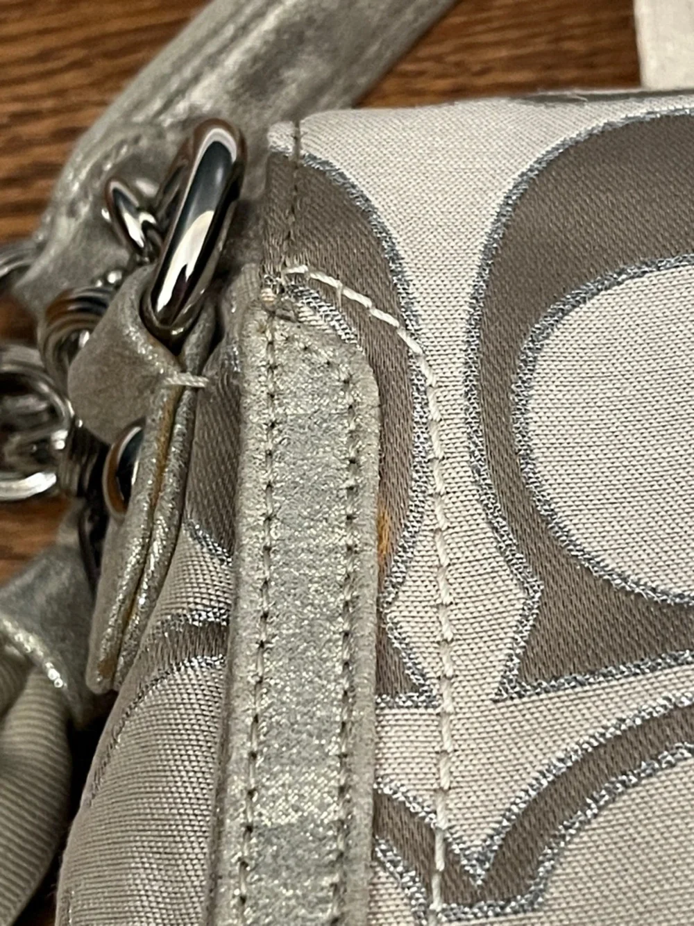 Coach Poppy Signature C Metallic Sateen & Leather Messenger Flap Satchel #18352